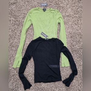 Prettylittlething Womens 2 Sheer Soft Rib Longline Flared Sleeve Top Size 4 NWT